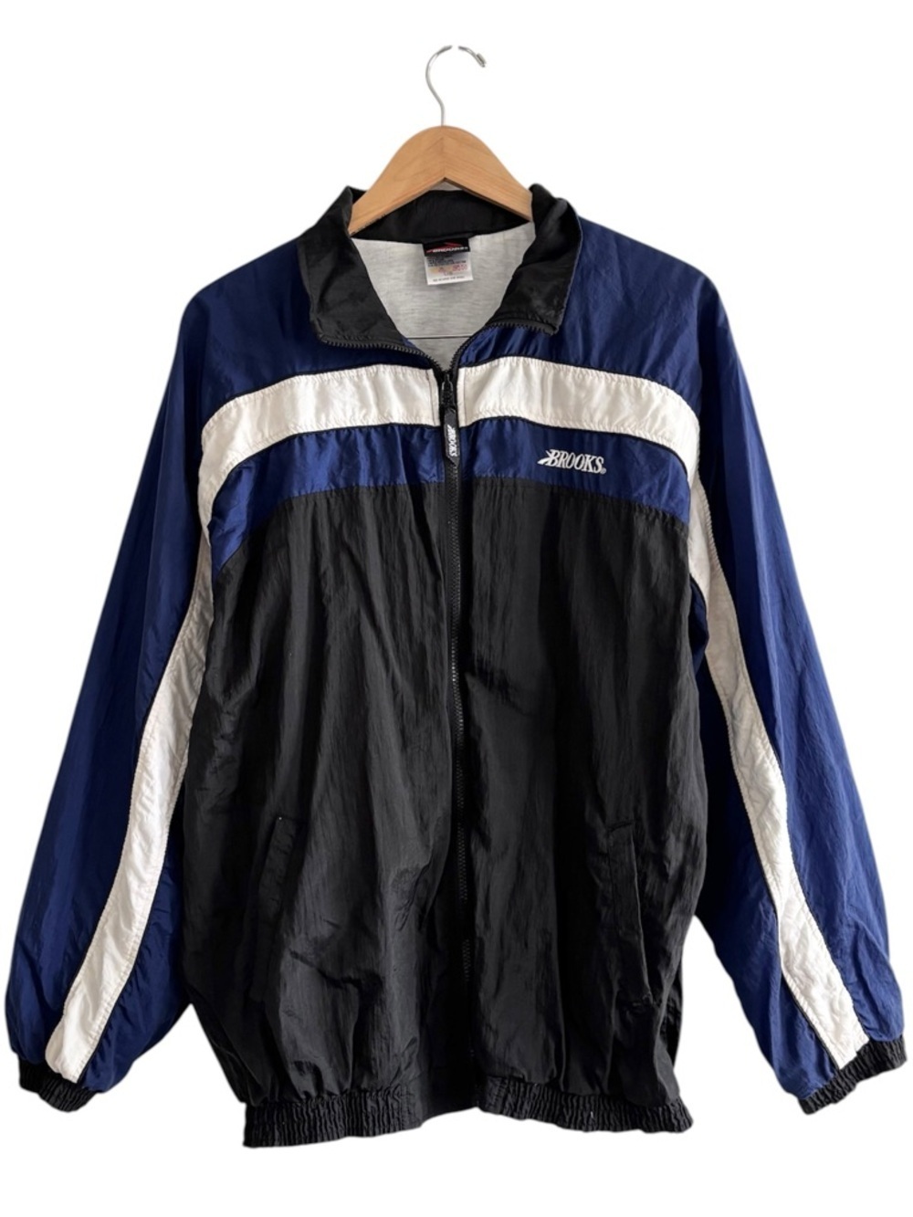 Vintage Y2K Brooks Colourblock Striped Black Running Windbreaker Jacket